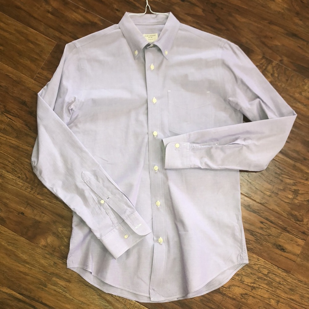 CLUB MONACO Mens Purple Button Down Shirt Slim Fit Contrast Stitch Pocket L/S XS